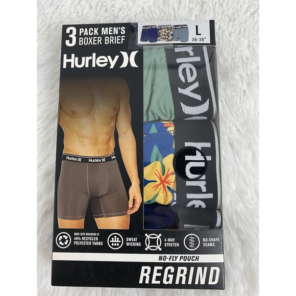 3 Pack Hurley Men's Regrind Boxer Briefs Size L Green Blue Floral Stretch - Picture 6 of 10